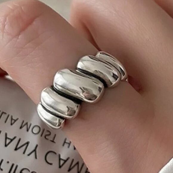 925 Sterling Stamped Puffy Diagonal Wrap Adjustable Boho Ring #1304 - Picture 4 of 11